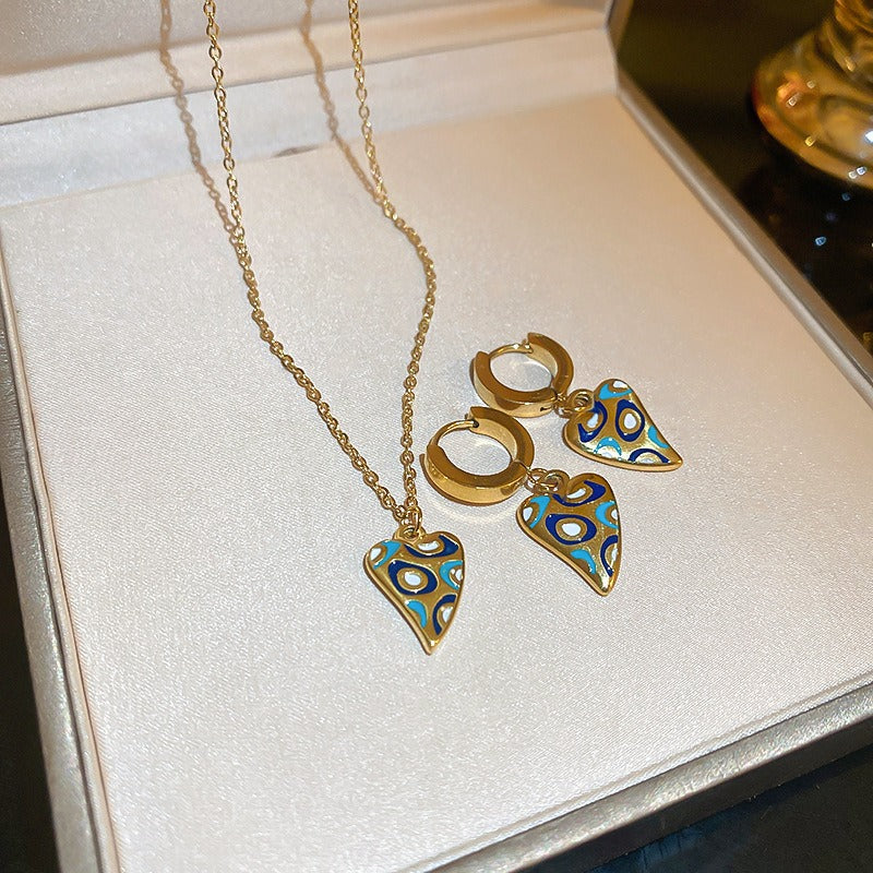 nipocaio Love Heart Necklaces and Earrings Gold Tone Sets