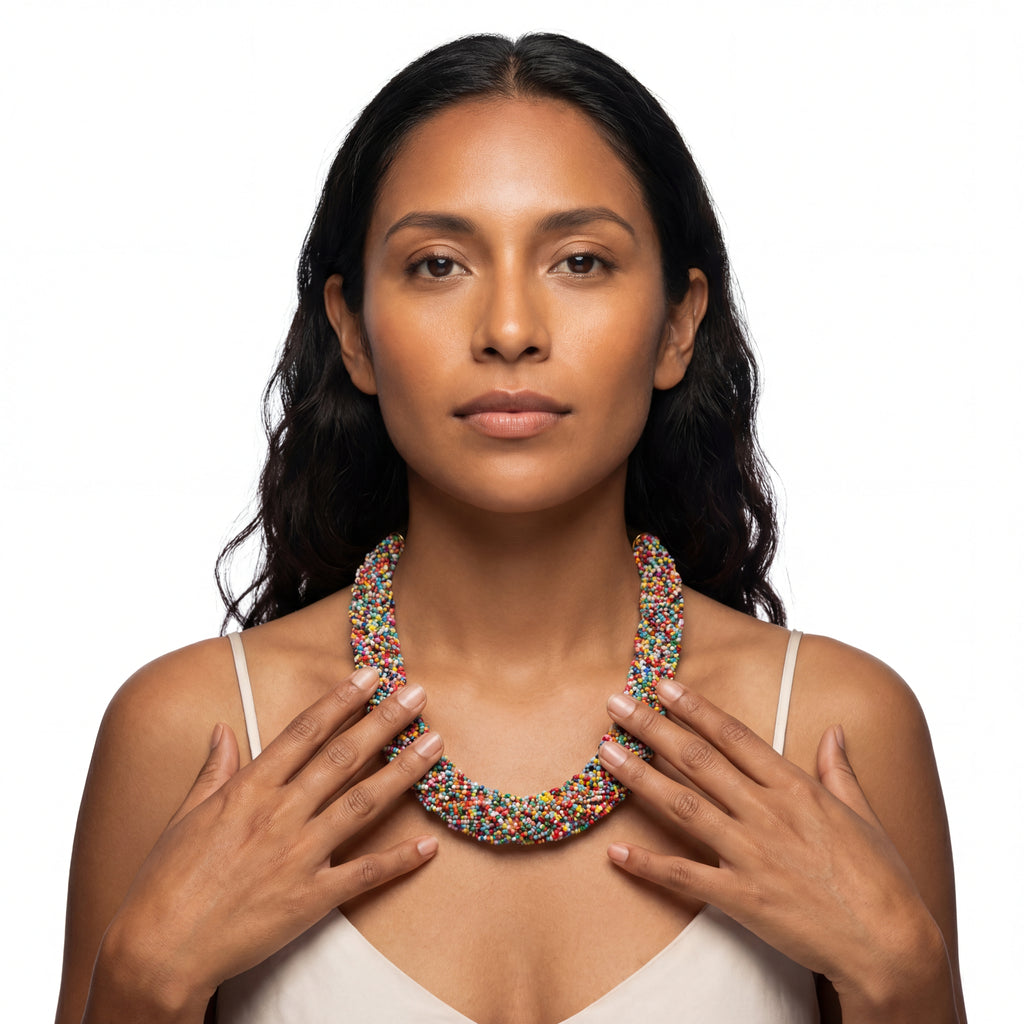 Handmade Glass Beads Bohemian Colorful Beaded Necklace & Earring Set