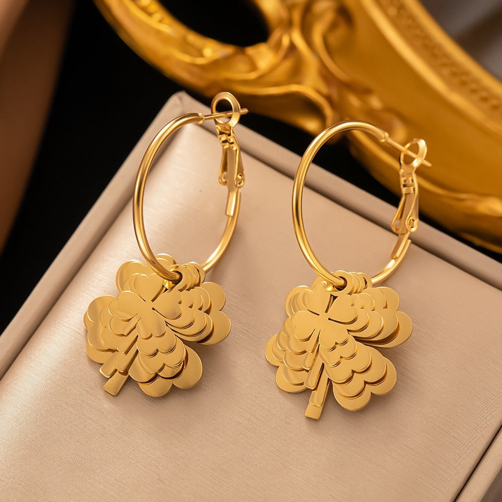 Four-Leaf Clover Necklace & Earrings Set