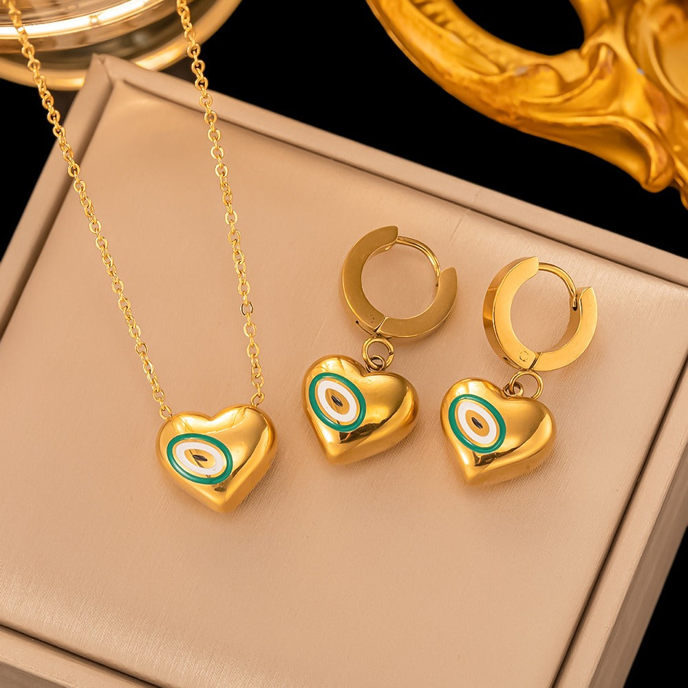 Turkish eye jewelry set with heart charms,