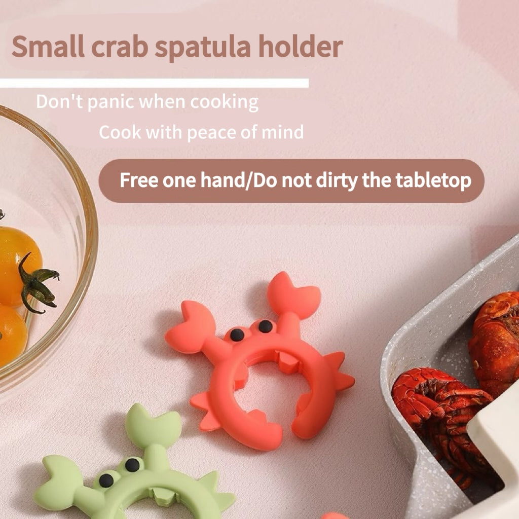 Crab Design Silicone Spatula Holder 8 PCS Set Adjustable Over Spill Stopper for Cooking Utensils Durable Kitchen Gadget