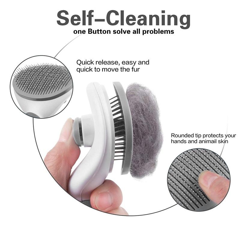 Pet Massage Brush Stainless Steel Tool with Silicone Lining for Pets Long or Short Hair Pink Gray Blue Handles Ideal for Grooming