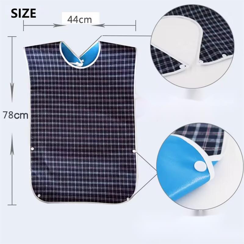 3 PCS Unisex Adult Bibs Green Red Navy Blue Reusable Large Bibs with Detachable Crumb Catcher Washable Waterproof Clothing Protector Lattice Pattern Feeding Bib for Men Women Elderly Seniors - Set