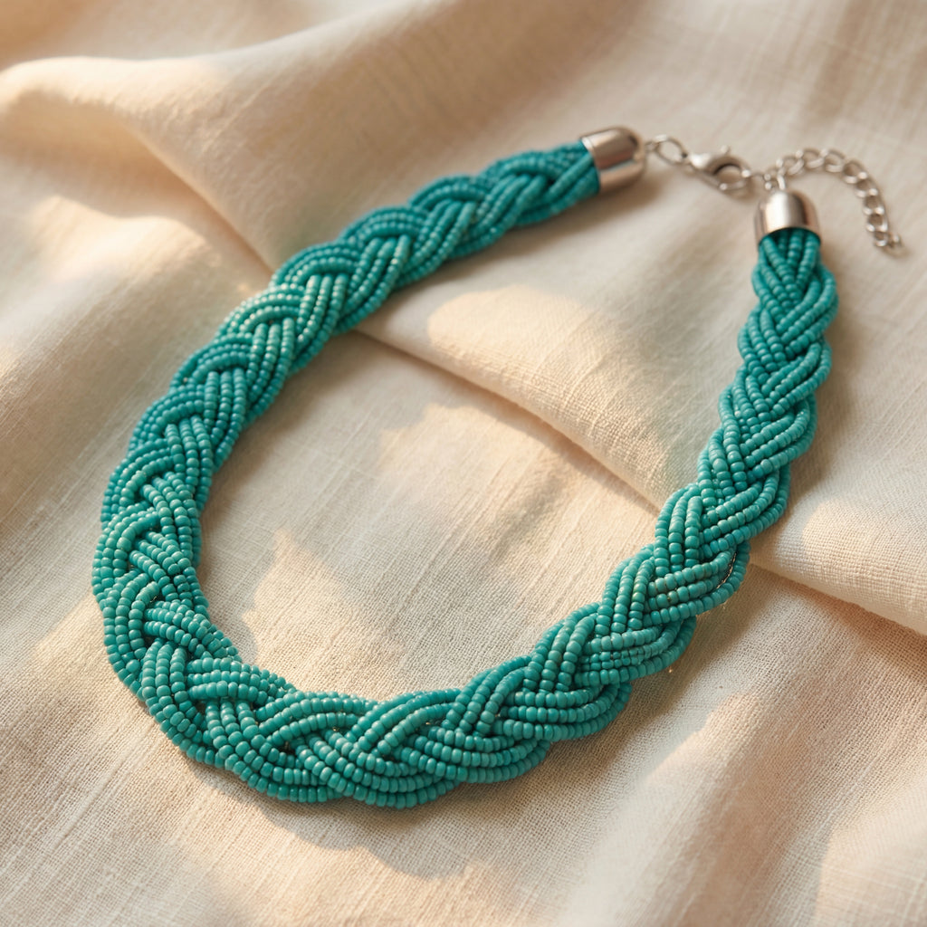 Handmade Bohemian bead necklace  , turquoise color Chaquiron .