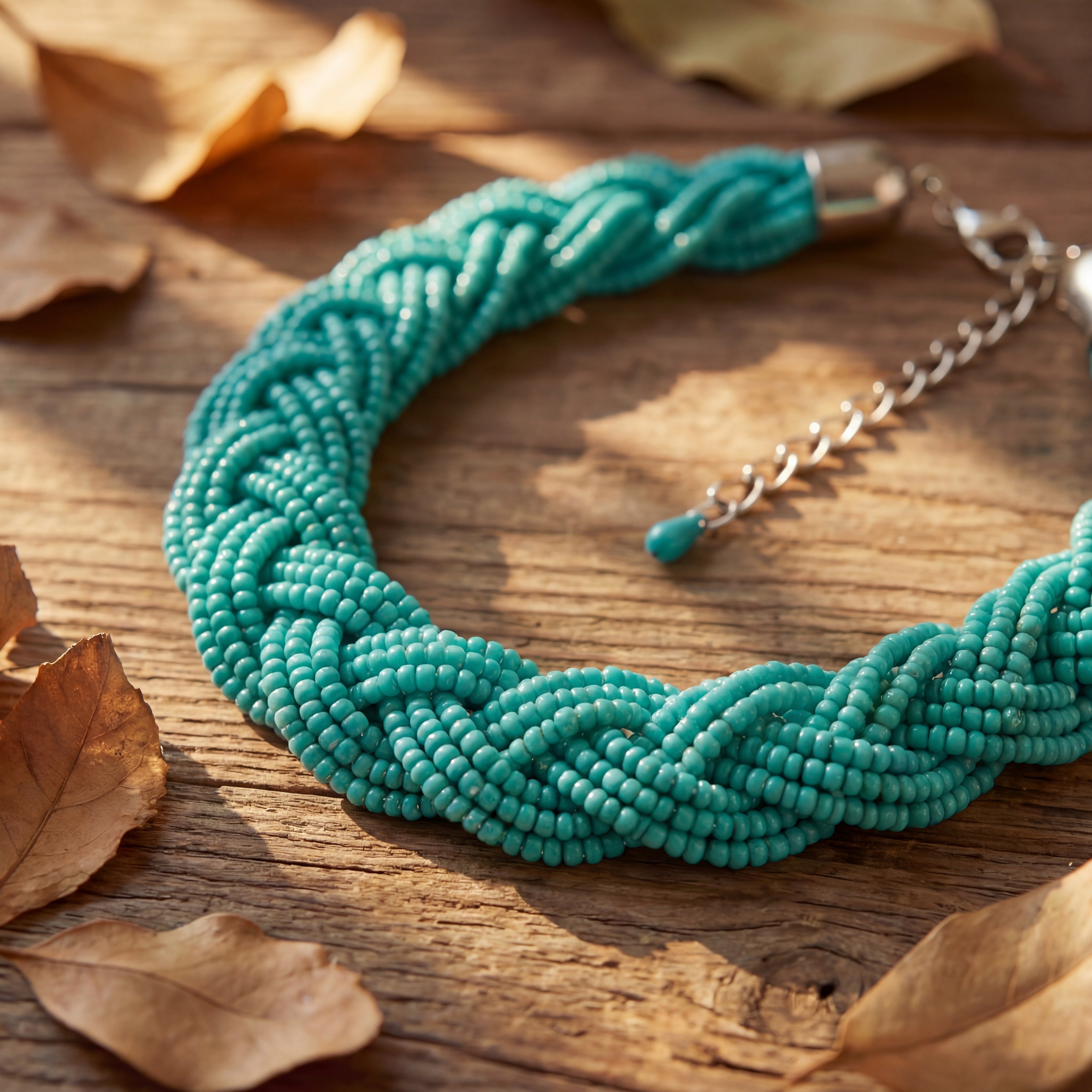 Handmade Bohemian bead necklace  , turquoise color Chaquiron .