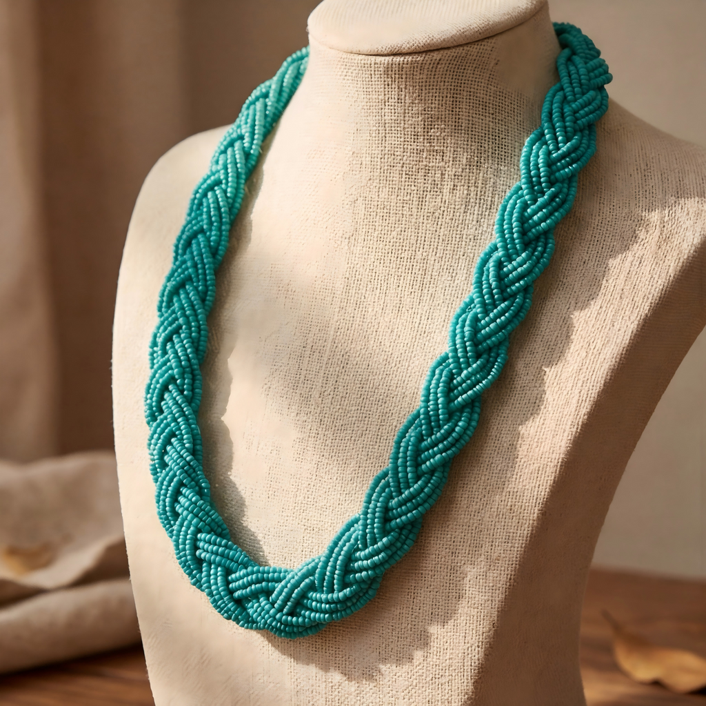 Handmade Bohemian bead necklace  , turquoise color Chaquiron .