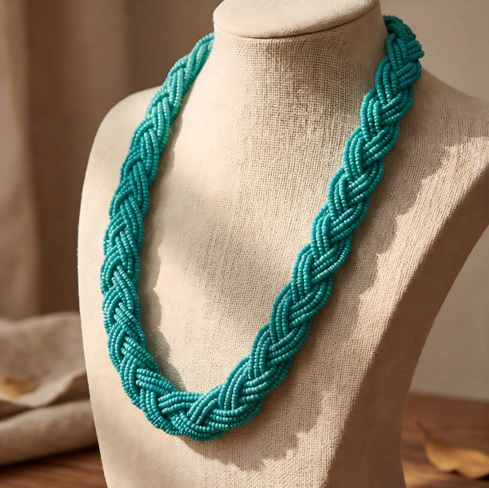Handmade Bohemian bead necklace  , turquoise color Chaquiron .