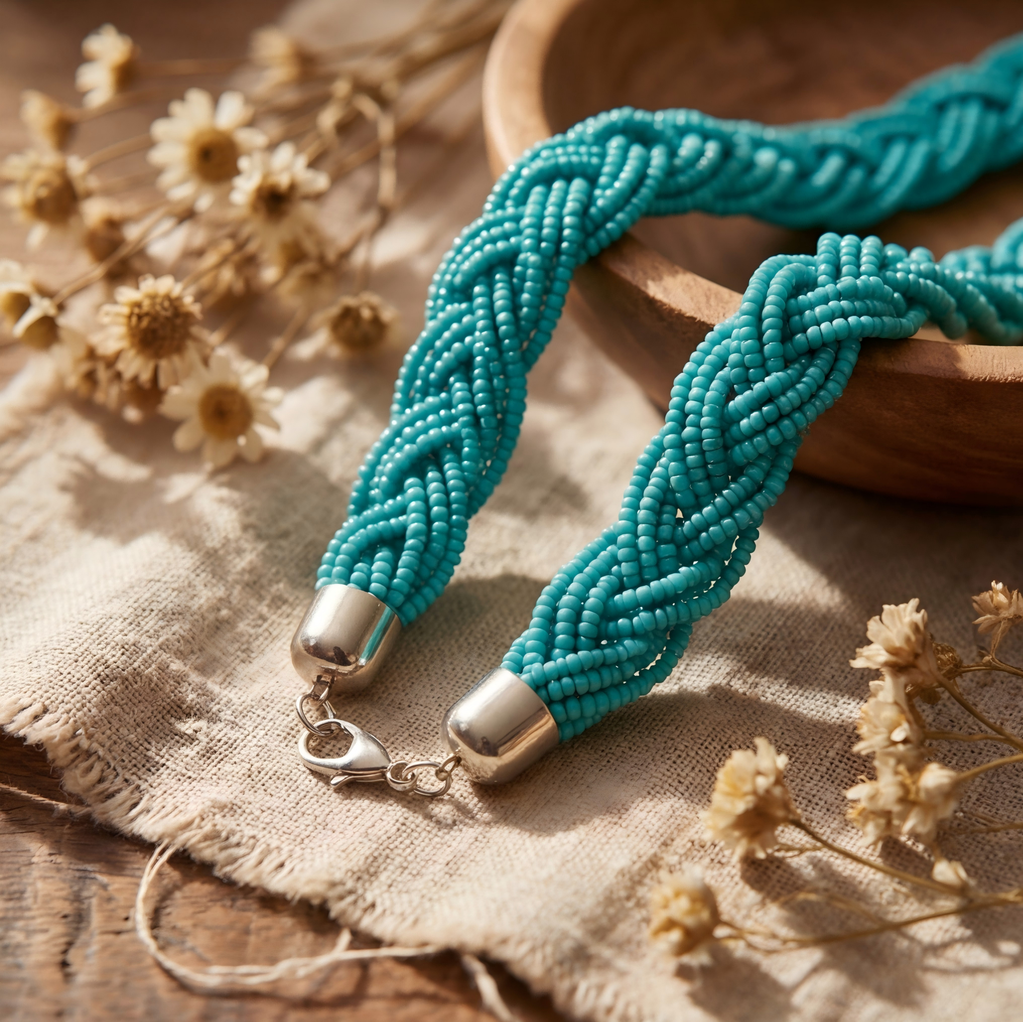 Handmade Bohemian bead necklace  , turquoise color Chaquiron .