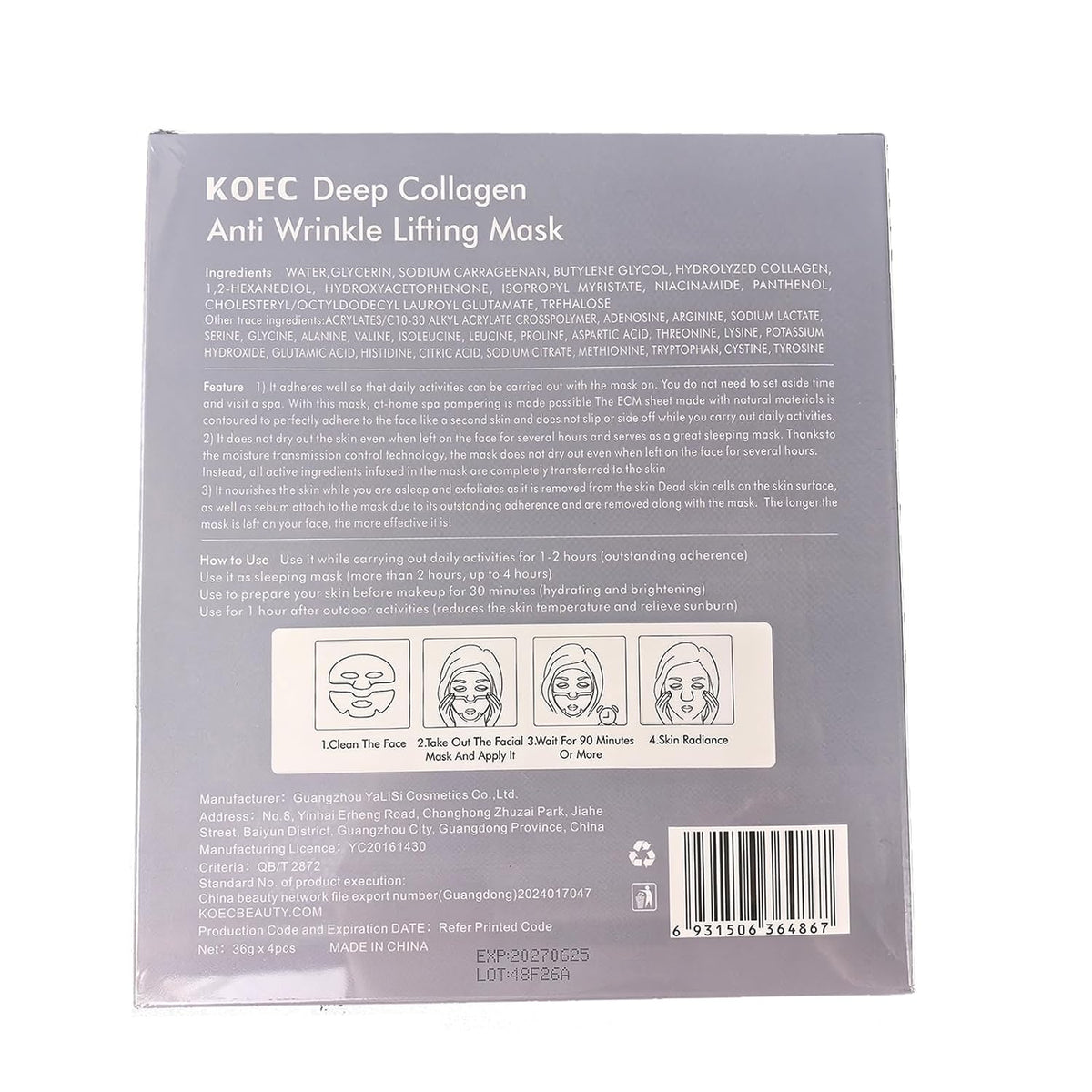 4Mask ,Deep Collagen Overnight Mask -Bio-collagen Real Deep Face Mask, Korean Skin Care, Facial Hydrogel Sheet Moisturizing Masks Collagen for Glass Skin, Elasticity, Firming, and M