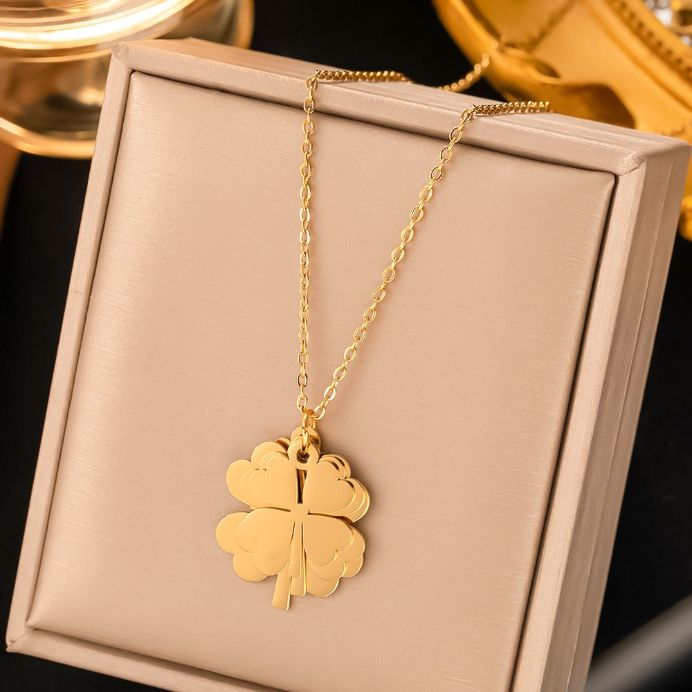 Four-Leaf Clover Necklace & Earrings Set