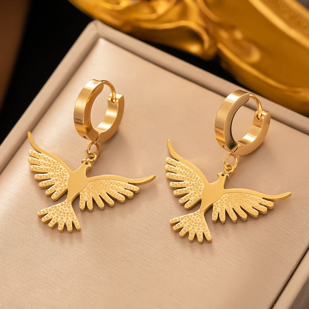 Stainless Steel Phoenix Bird Dangle Earrings For Women Fashion
