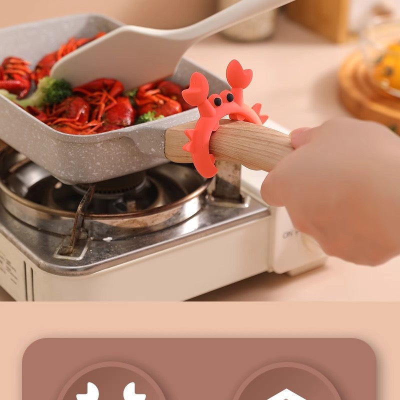 Crab Design Silicone Spatula Holder 8 PCS Set Adjustable Over Spill Stopper for Cooking Utensils Durable Kitchen Gadget