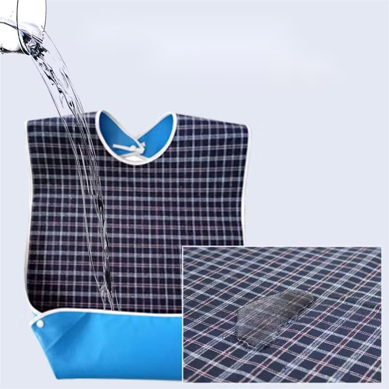 3 PCS Unisex Adult Bibs Green Red Navy Blue Reusable Large Bibs with Detachable Crumb Catcher Washable Waterproof Clothing Protector Lattice Pattern Feeding Bib for Men Women Elderly Seniors - Set