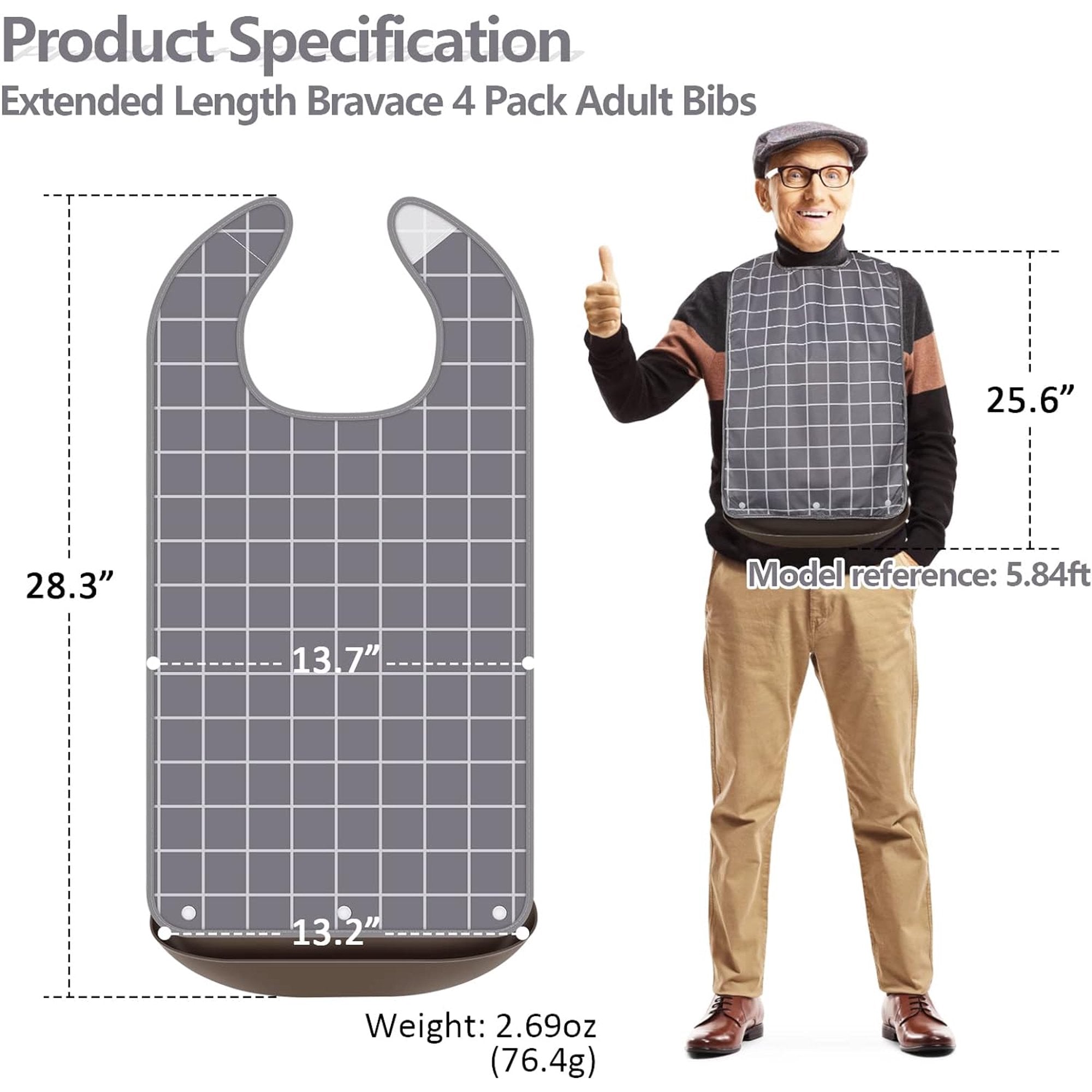 4 Pack Adult Bibs for Eating Waterproof Clothing Protector with Detachable Crumb Catcher Adult Bibs for Women and Men