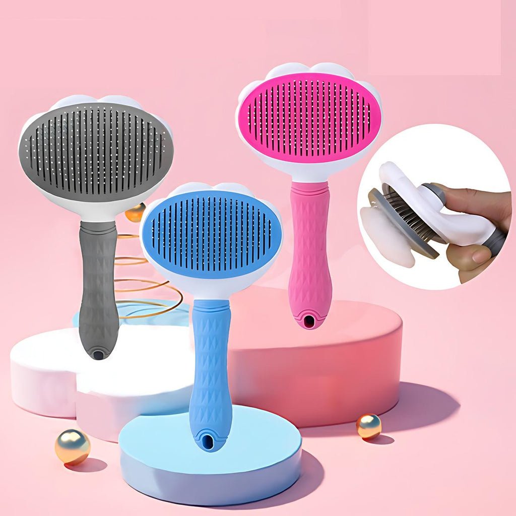 Pet Massage Brush Stainless Steel Tool with Silicone Lining for Pets Long or Short Hair Pink Gray Blue Handles Ideal for Grooming