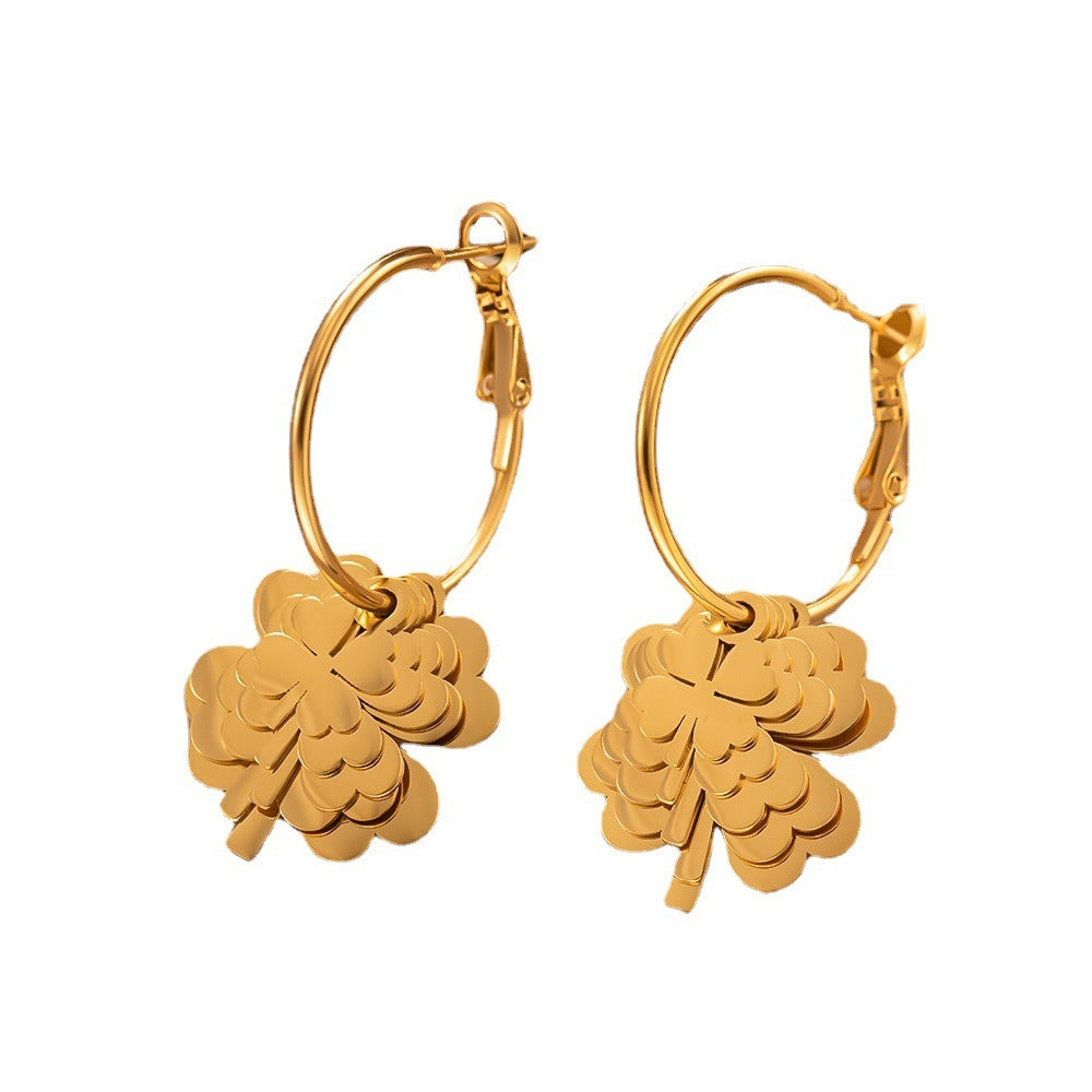 Four-Leaf Clover Necklace & Earrings Set