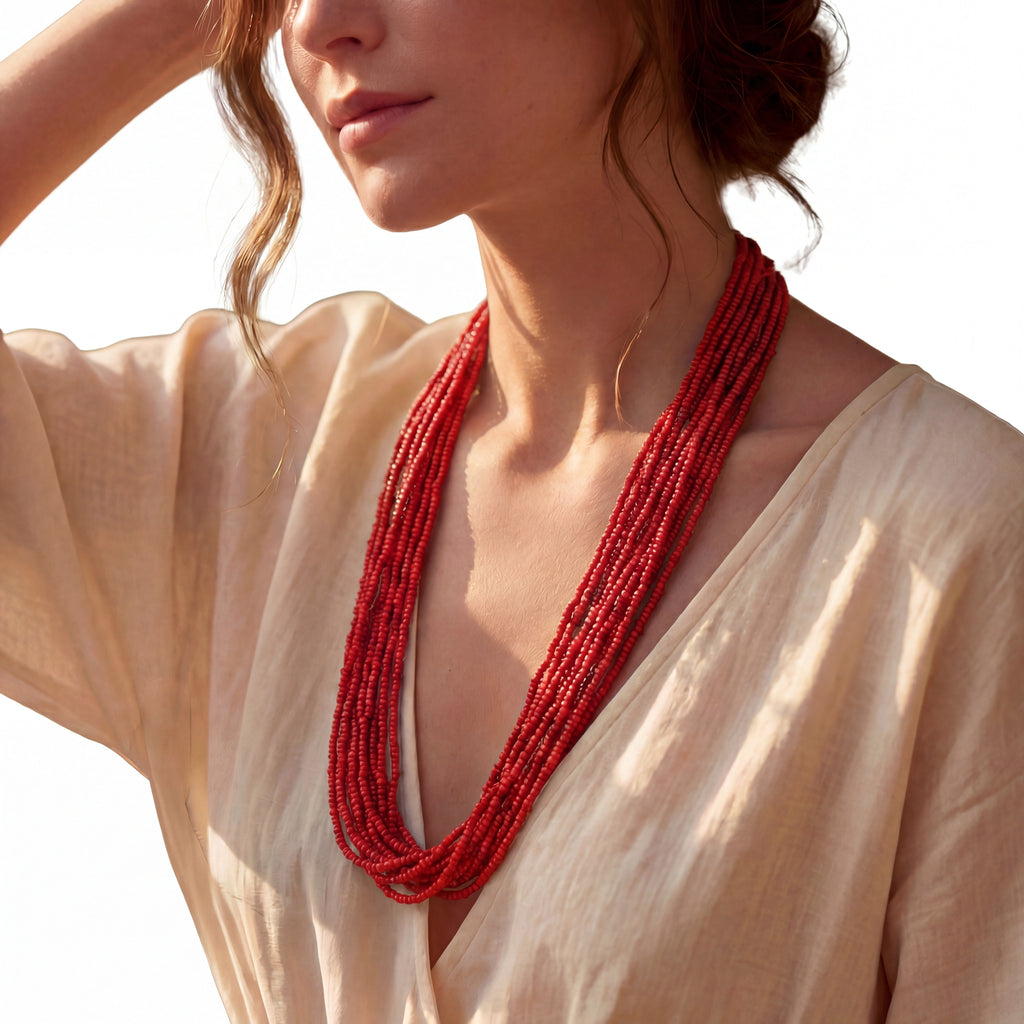 Bohemian handmade bead necklace , chaquiron necklace  handmade crafts color indigo ,crimson,bronze