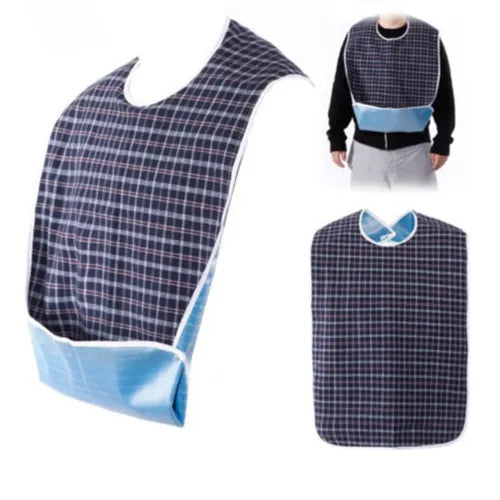 3 PCS Unisex Adult Bibs Green Red Navy Blue Reusable Large Bibs with Detachable Crumb Catcher Washable Waterproof Clothing Protector Lattice Pattern Feeding Bib for Men Women Elderly Seniors - Set