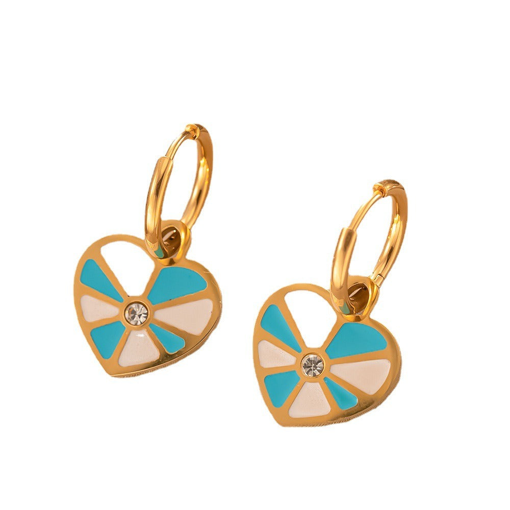 Geometric enamel heart necklace and earring set.