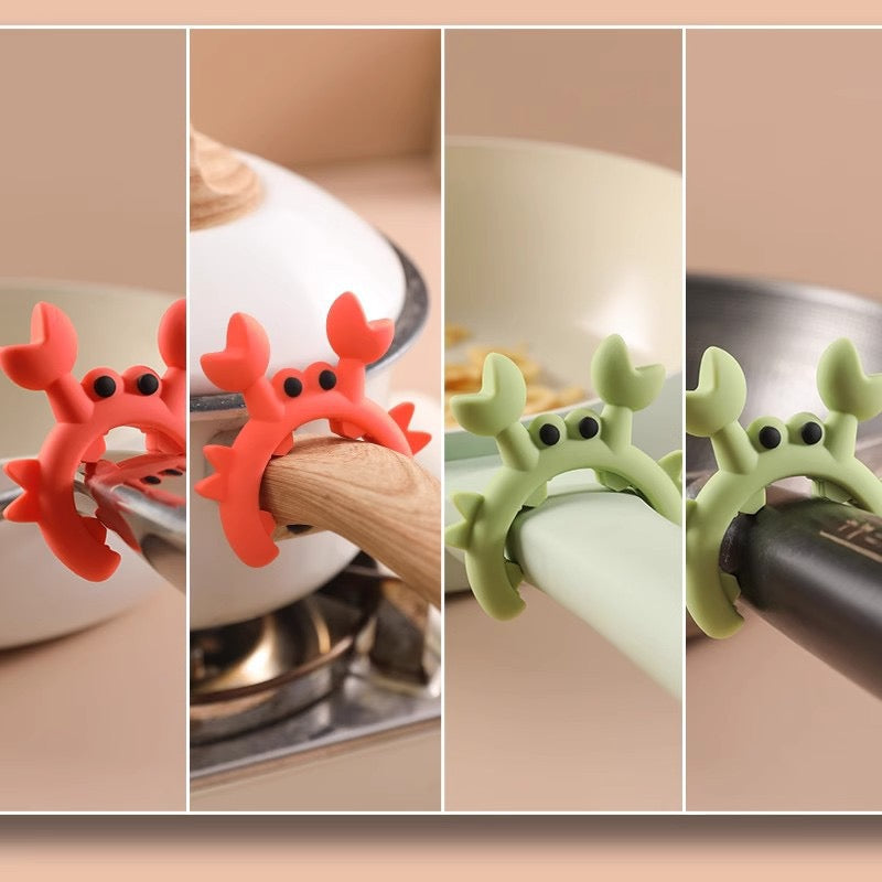 Crab Design Silicone Spatula Holder 8 PCS Set Adjustable Over Spill Stopper for Cooking Utensils Durable Kitchen Gadget