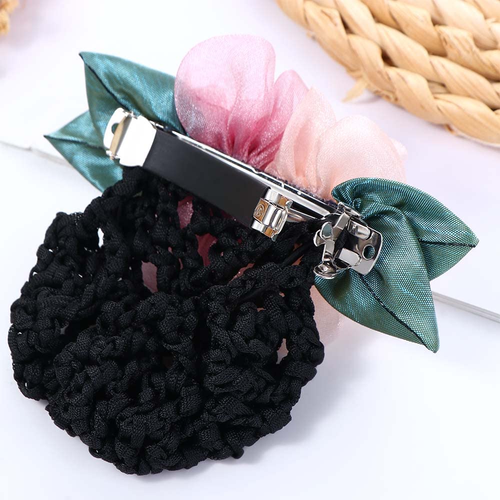 Net Bow Cover with Silk Flower Hair Clips Lace Accessories Crochet Net for Elegant Hairstyles and Stylish Outfits