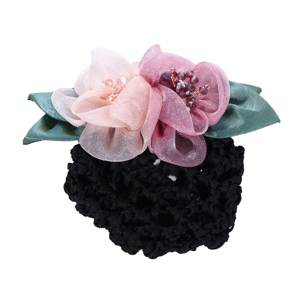 Net Bow Cover with Silk Flower Hair Clips Lace Accessories Crochet Net for Elegant Hairstyles and Stylish Outfits