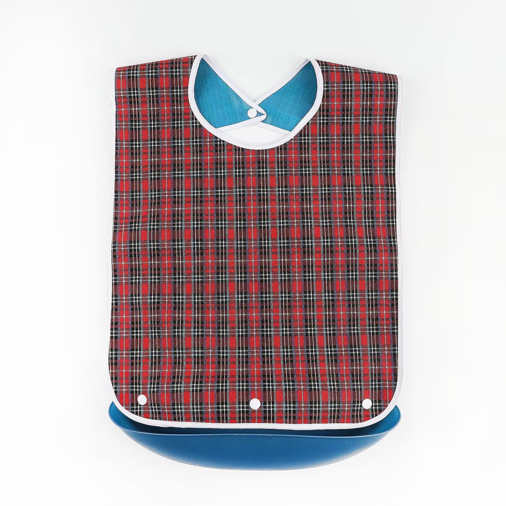 3 PCS Unisex Adult Bibs Green Red Navy Blue Reusable Large Bibs with Detachable Crumb Catcher Washable Waterproof Clothing Protector Lattice Pattern Feeding Bib for Men Women Elderly Seniors - Set