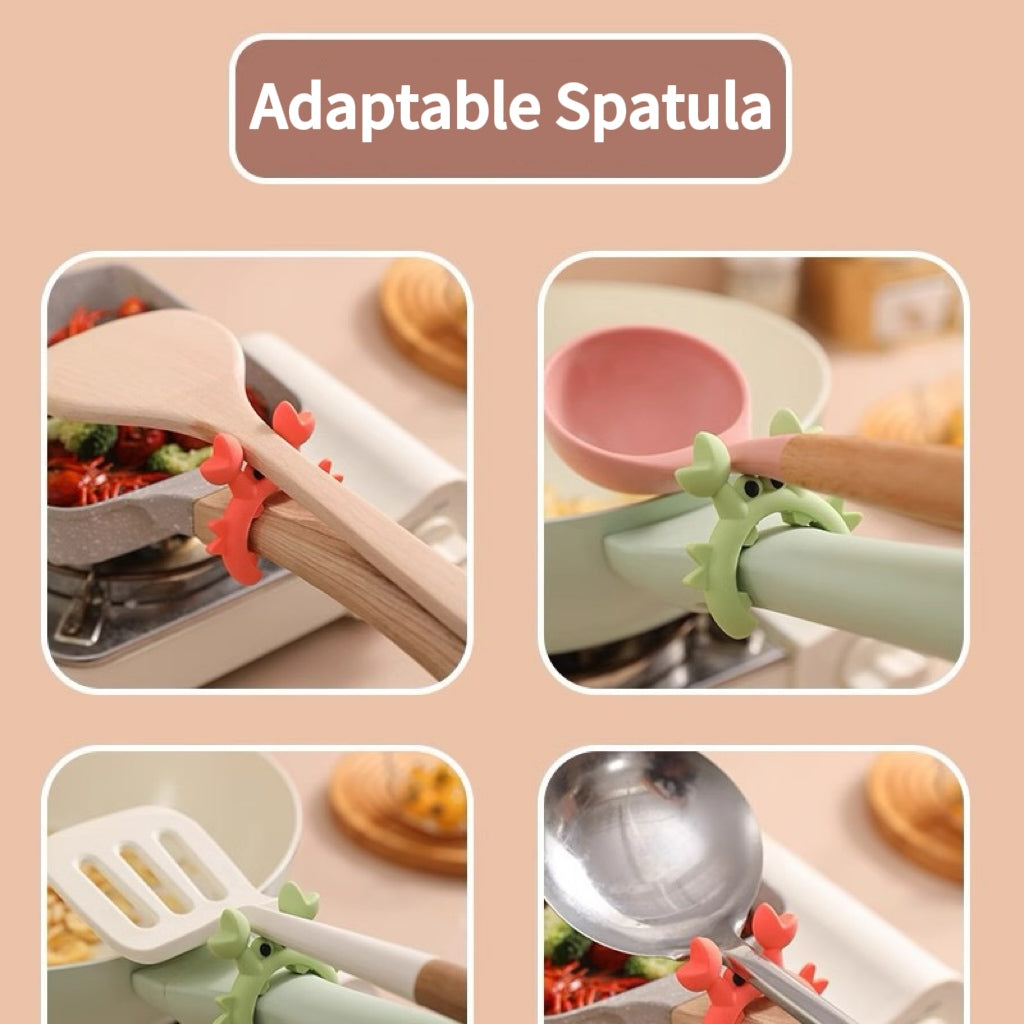 Crab Design Silicone Spatula Holder 8 PCS Set Adjustable Over Spill Stopper for Cooking Utensils Durable Kitchen Gadget