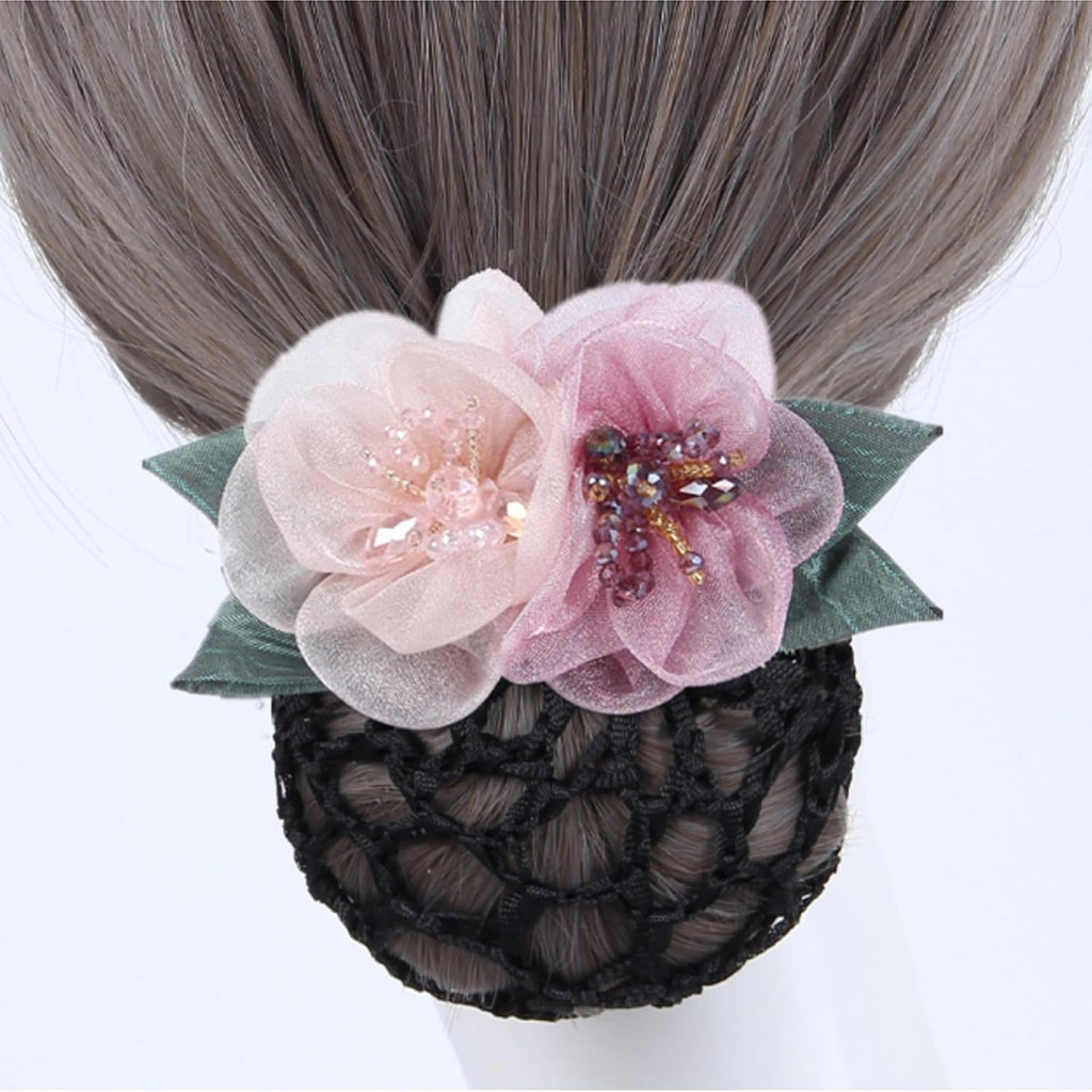 Net Bow Cover with Silk Flower Hair Clips Lace Accessories Crochet Net for Elegant Hairstyles and Stylish Outfits
