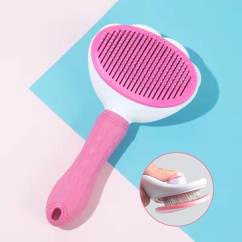 Pet Massage Brush Stainless Steel Tool with Silicone Lining for Pets Long or Short Hair Pink Gray Blue Handles Ideal for Grooming