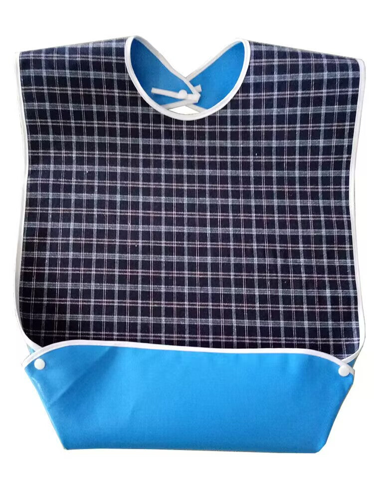 3 PCS Unisex Adult Bibs Green Red Navy Blue Reusable Large Bibs with Detachable Crumb Catcher Washable Waterproof Clothing Protector Lattice Pattern Feeding Bib for Men Women Elderly Seniors - Set
