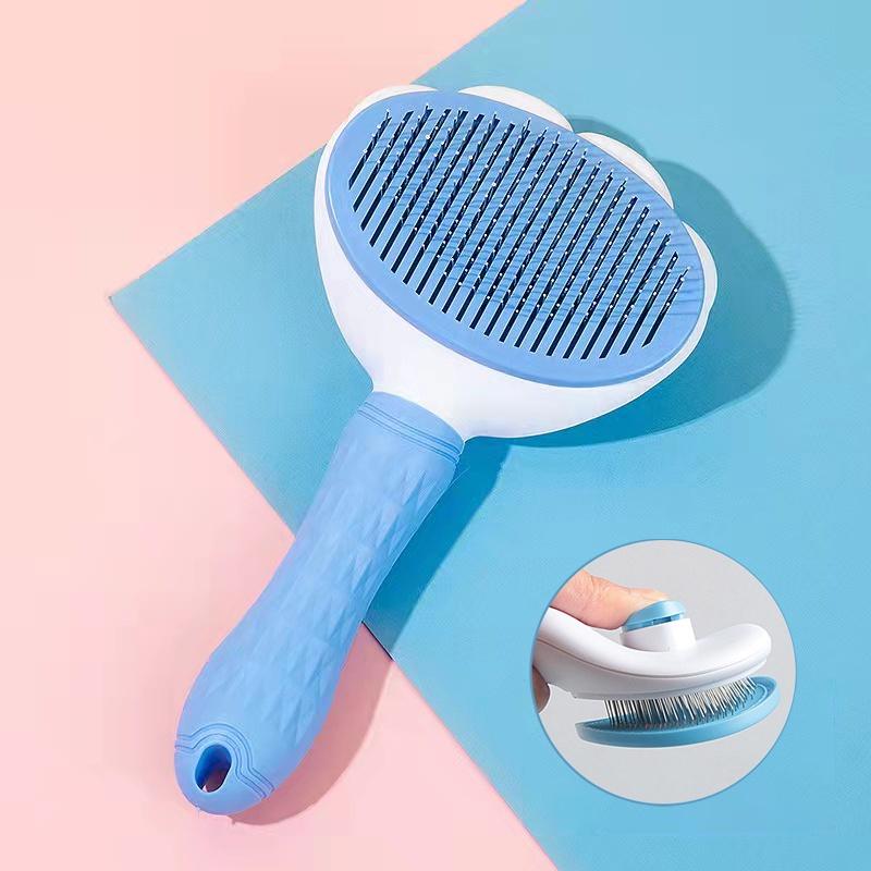 Pet Massage Brush Stainless Steel Tool with Silicone Lining for Pets Long or Short Hair Pink Gray Blue Handles Ideal for Grooming