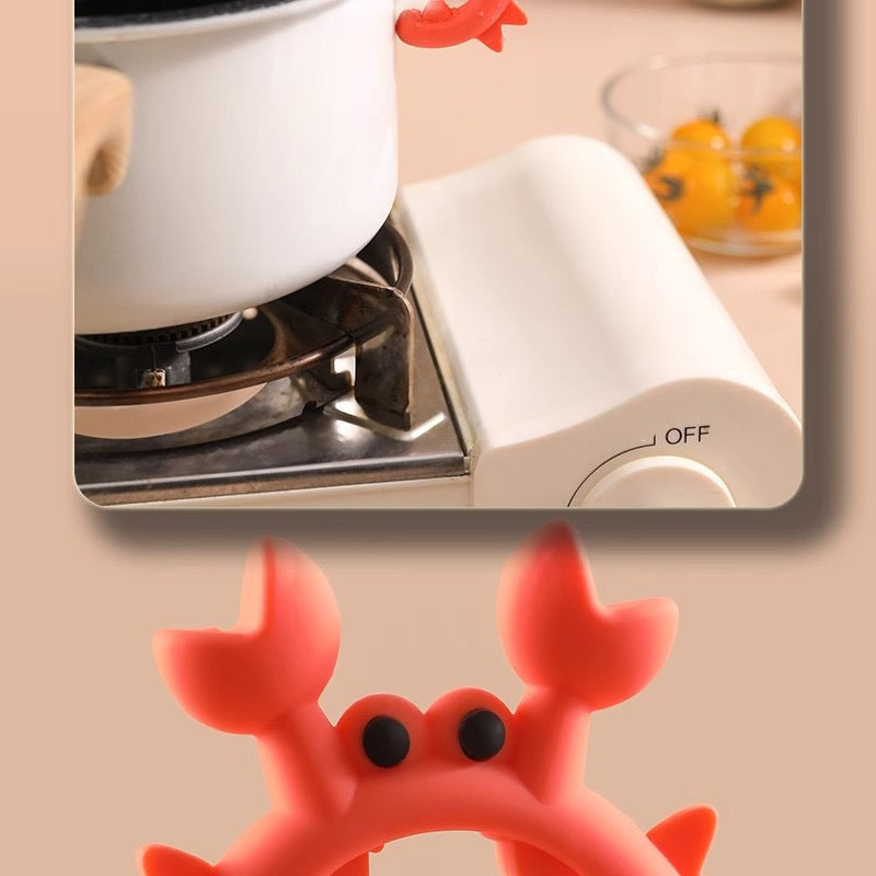 Crab Design Silicone Spatula Holder 8 PCS Set Adjustable Over Spill Stopper for Cooking Utensils Durable Kitchen Gadget