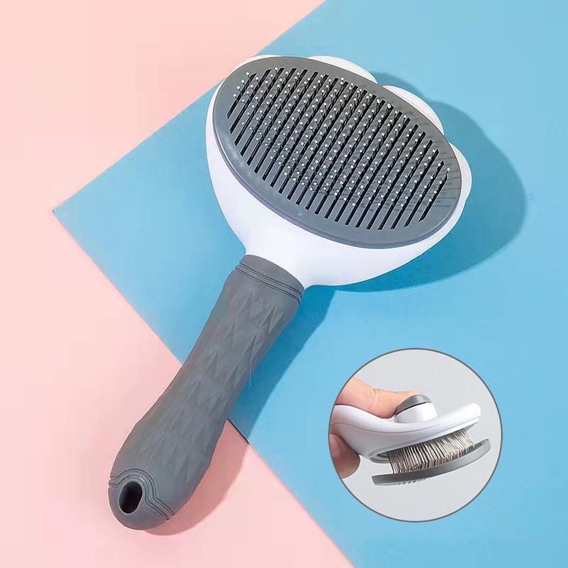 Pet Massage Brush Stainless Steel Tool with Silicone Lining for Pets Long or Short Hair Pink Gray Blue Handles Ideal for Grooming