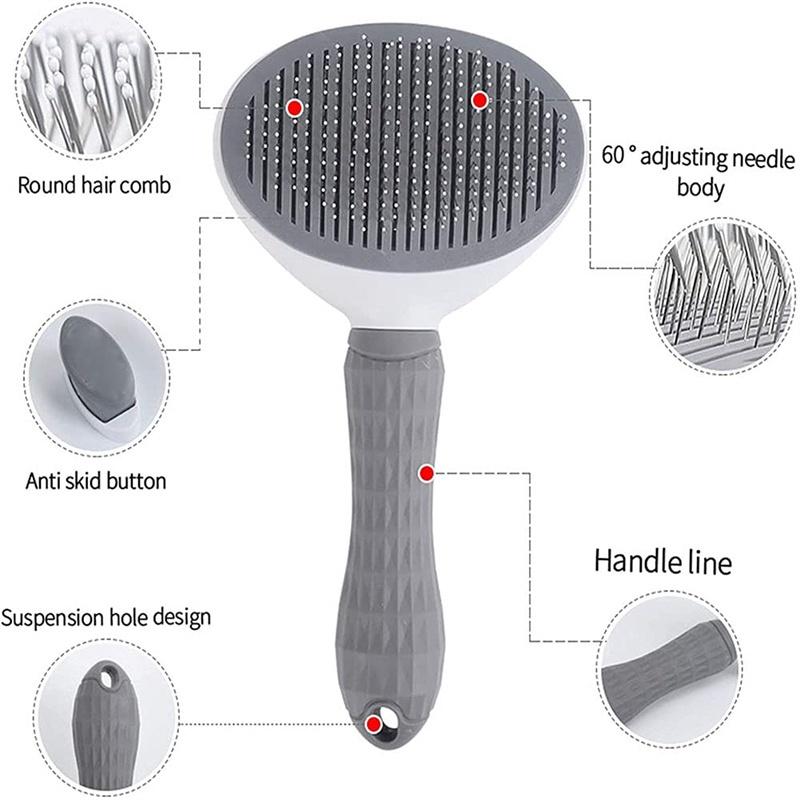 Pet Massage Brush Stainless Steel Tool with Silicone Lining for Pets Long or Short Hair Pink Gray Blue Handles Ideal for Grooming