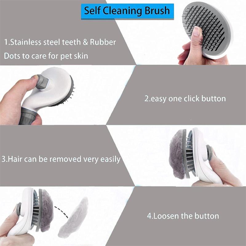 Pet Massage Brush Stainless Steel Tool with Silicone Lining for Pets Long or Short Hair Pink Gray Blue Handles Ideal for Grooming