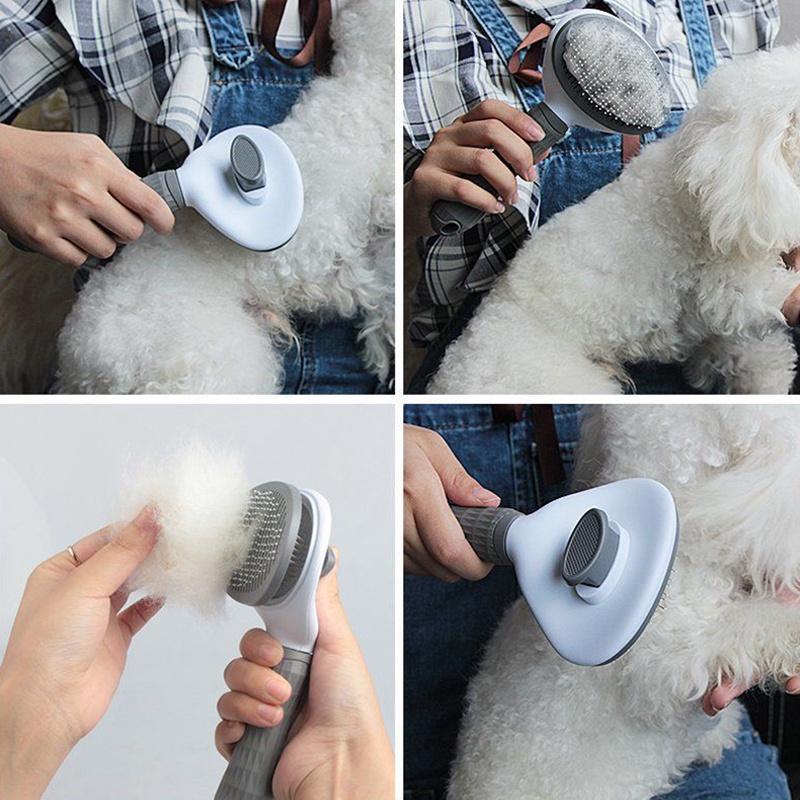 Pet Massage Brush Stainless Steel Tool with Silicone Lining for Pets Long or Short Hair Pink Gray Blue Handles Ideal for Grooming