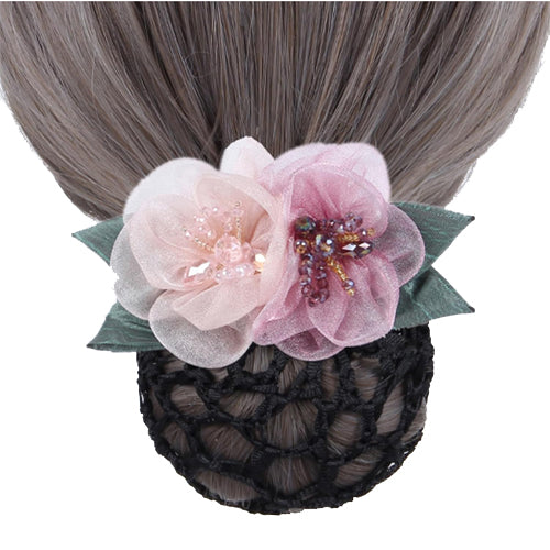 Net Bow Cover with Silk Flower Hair Clips Lace Accessories Crochet Net for Elegant Hairstyles and Stylish Outfits
