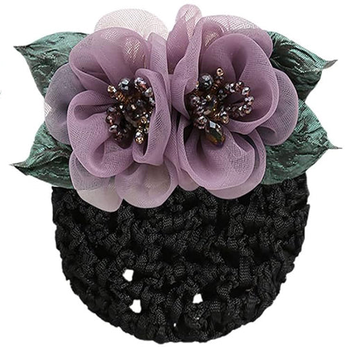 Net Bow Cover with Silk Flower Hair Clips Lace Accessories Crochet Net for Elegant Hairstyles and Stylish Outfits