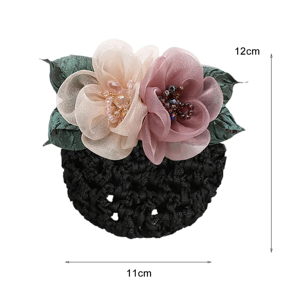 Net Bow Cover with Silk Flower Hair Clips Lace Accessories Crochet Net for Elegant Hairstyles and Stylish Outfits