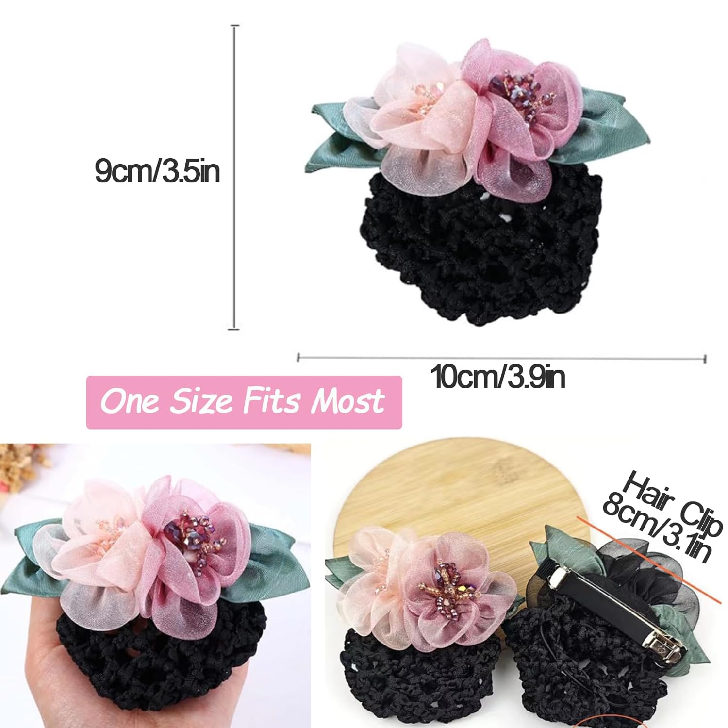 Net Bow Cover with Silk Flower Hair Clips Lace Accessories Crochet Net for Elegant Hairstyles and Stylish Outfits
